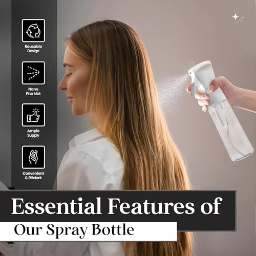 FZE® Continuous Spray Bottles 2 pack (10 Oz/300ml) with Ultra Fine Mist for Hair spraying, Watering Plants, Durable Solution and Your Go-To Kitchen Companion for Everyday Use