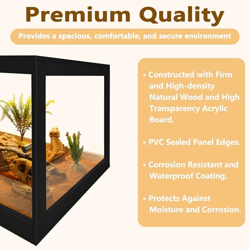 Retile Tank,Bearded Dragon Tank,Lizard Tank with Metal Mesh Roof Door, Acrylic Panel Snake Tank with Lock Design - color: Black, size: 60 Gallons