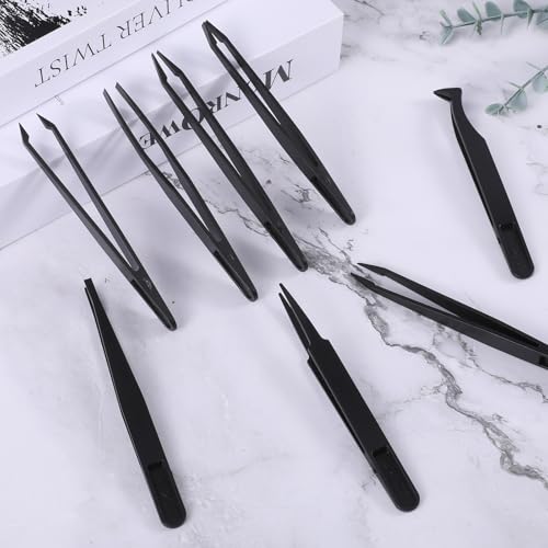 8 Pcs Venus Fly Trap Feeding Tweezers, Black Straight and Curved Tweezers Set Plastic Carnivorous Plant Reptile Feeding Tongs for Flytraps Pitcher Plants Butterwort Reptile Feeding
