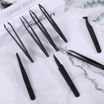 8 Pcs Venus Fly Trap Feeding Tweezers, Black Straight and Curved Tweezers Set Plastic Carnivorous Plant Reptile Feeding Tongs for Flytraps Pitcher Plants Butterwort Reptile Feeding