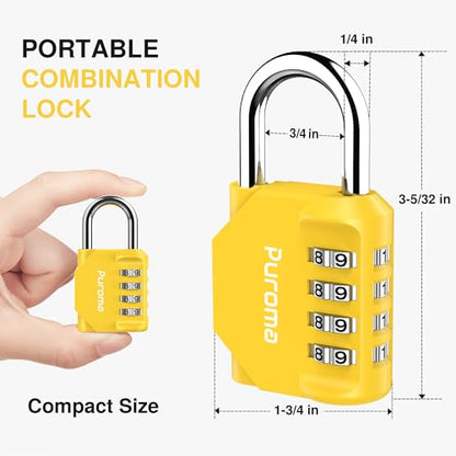Puroma 1 Pack Combination Lock Locker 4 Digits Combo Padlock Gym Yellow | For School Gate Fence Toolbox Hasp Storage, Outdoor, Resettable, Weatherproof, Side Window, Crack Cut Resist, Hardened Steel - color: Yellow