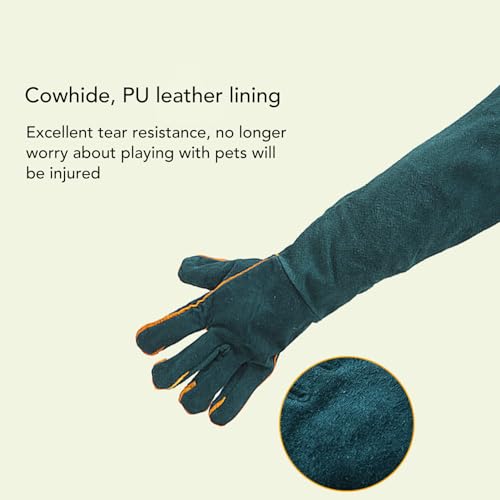 Diydeg Animal Handling Gloves, Multipurpose Bite Proof Pet Glove with PU Leather Lining, Puncture & Scratch Trapping Gloves for Grabbing Reptile, Grooming, Trips to Vet.