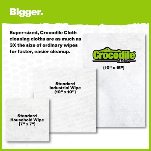 Crocodile Cloth Original Cleaning Wipes – 480 Count (48 Packs of 10 Count) 15” x 10” Hand & Tool Industrial Cleaning Wipes – Perfect for Businesses and Contractors, Safe on Hands & Skin