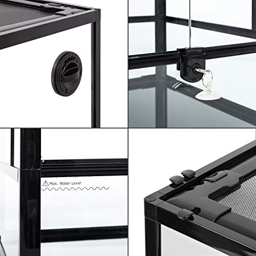 REPTI ZOO Reptile Glass Terrarium, 18" x 18" x 24" Front Opening with Double Hinge Door & Top Screen Ventilation, 30 Gallon Tank Large Reptile Terrarium (Knock-Down) - color: Black and Clear