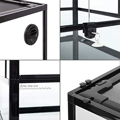 REPTI ZOO Reptile Glass Terrarium, 18" x 18" x 24" Front Opening with Double Hinge Door & Top Screen Ventilation, 30 Gallon Tank Large Reptile Terrarium (Knock-Down) - color: Black and Clear
