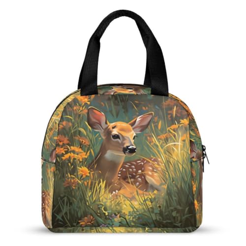 Rustic Deer And Flower Lunch Bag for Women Men | Insulated Lunch Box Leakproof Food Meal Containers Reusable Foldable 6L Capacity Lunch Tote Bags for Work Picnic Travel - color: style-18