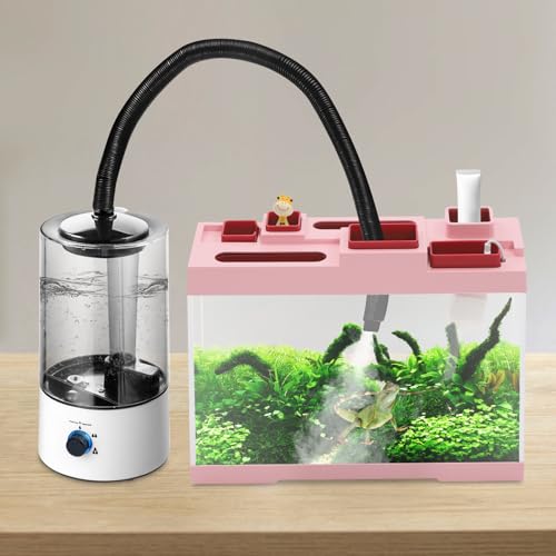 Pet Humidifier with Adjustable Hose, 1.06 Gallon Reptile Fogger for Terrarium, Quiet Cool Mist Maker for Lizard Snake Tortoise, 3 Spray Levels, Auto Shut-Off, White