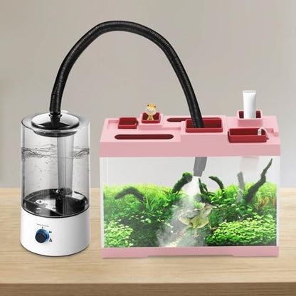 Pet Humidifier with Adjustable Hose, 1.06 Gallon Reptile Fogger for Terrarium, Quiet Cool Mist Maker for Lizard Snake Tortoise, 3 Spray Levels, Auto Shut-Off, White