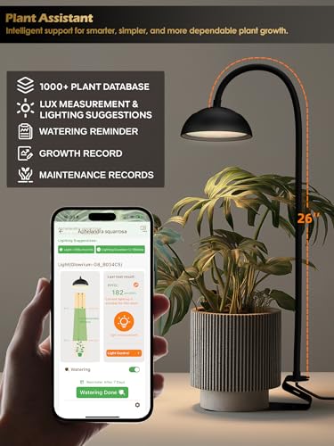 Smart Grow Light for Indoor Plants, Full Spectrum Plant Grow Light | 10W LED Plant Light with 3/9/12 Timer, Smart APP&in-line control, 10 Dimming Levels, Height Adjustable Grow Light with Base - color: Black