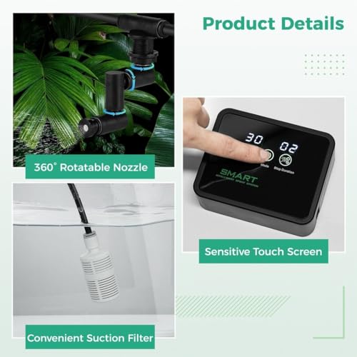 Smart Automatic Reptile Spray System With Timer, Led Touch Screen Terrarium Humidifier, 360° Adjustable Mist Nozzles For Amphibians In Rainforest Vivarium Tanks