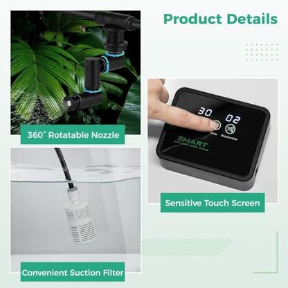 Smart Automatic Reptile Spray System With Timer, Led Touch Screen Terrarium Humidifier, 360° Adjustable Mist Nozzles For Amphibians In Rainforest Vivarium Tanks