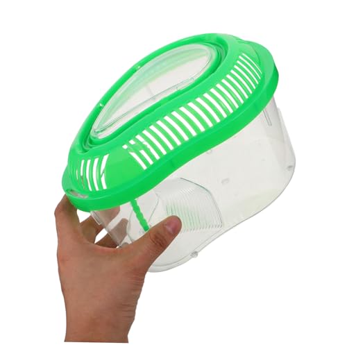 Portable Reptile Feeding Tank with Enclosed Lid Small Green Pet Transport Container for Snake Breeding Turtle and Crab Catching Convenient Handle Sunbathing Platform