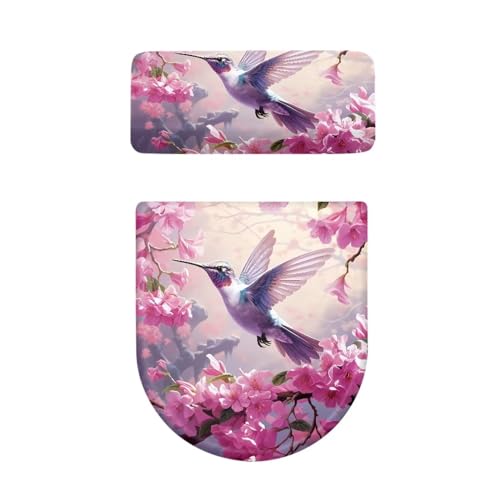 Pink Toilet Seat Covers Set - Christmas Theme - Stain Resistant & Durable - color: Hummingbird Flower, size: One Size