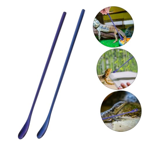 COLLBATH 2pcs Reptile Food Feeding Spoon Stainless Steel Lizard Reptile Dish Small Pet Feeding Tool Food Scoops for Animals - color: Blue