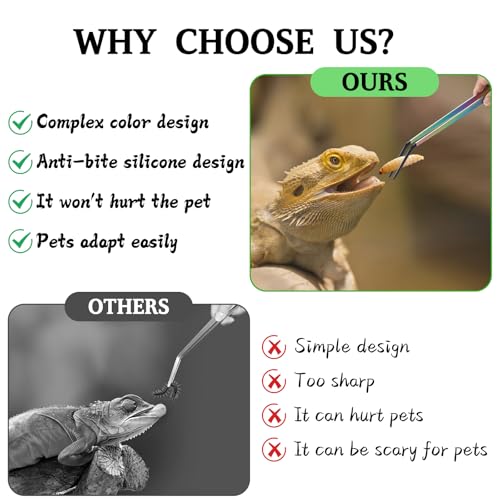 OLIISS Reptile Feeding Tongs with Rubber Tip - 15" Extra Long Tweezers for Aquariums & Crafts - Stainless Steel Feeder Tools for Bearded Dragons & Lizards - Terrarium Tank Supplies - 2 Pack - size: 15 Inch