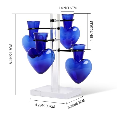 Plants Propagation Stations Plant Terrarium Kit Gift for Women | Birthday Glass Planters For Indoor Plants Home Office Decor Acrylic Plant Accessories - 4 Love Hear Vase - color: Blue