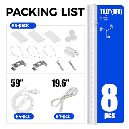 Barrina T5 Plant Lights, 5W LED Grow Light Strip, 1FT White Cover, 8 Packs | Linkable Plant Growing Lamp for House Plants, Under Cabinet Grow Lamp with 3 Mounting Modes, Pinkish White, Separate On/Off - color: Pinkish White, size: 1ft-white Cover