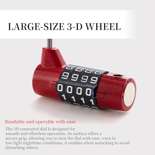 4-Digit Combination Lock, Red Shackle for School Gym Locker | Ideal for sports, toolbox, case, hasp storage. - size: 3.5" red