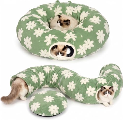 Pesen Cat Tunnel Bed with Soft Cushion for Indoor Cats and Kittens | Interactive Pet Toy Encourages Exploration, Supports Natural Instincts and Bonding for Cats, Small Dogs and Rabbits