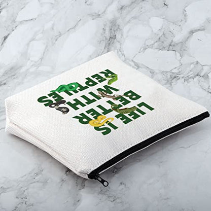MNIGIU Reptile Lover Gift Life Is Better With Reptiles Cosmetic Bag Reptile Themed Gift Reptile Pet Carrier Bag