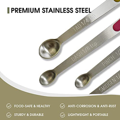 1Pack Small Measuring Spoon Set with Multi-Color Silicone Grip | Food-Grade Stainless Steel, High Precision, Dishwasher-Safe, Easy-Read Markings, Multi-Purpose, Lightweight & Durable - color: Mix-color