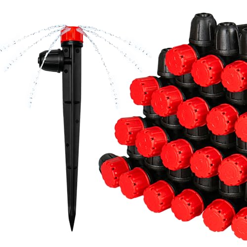 20 Pieces Drip Irrigation Emitters, Adjustable 360 Degree Drip Stream Emitters on 5" with Stake for 1/4" Drip Irrigation Tubing Irrigation 8 Hole Stream Drippers for Garden Watering System - size: Stream Emitters - 20 Pieces