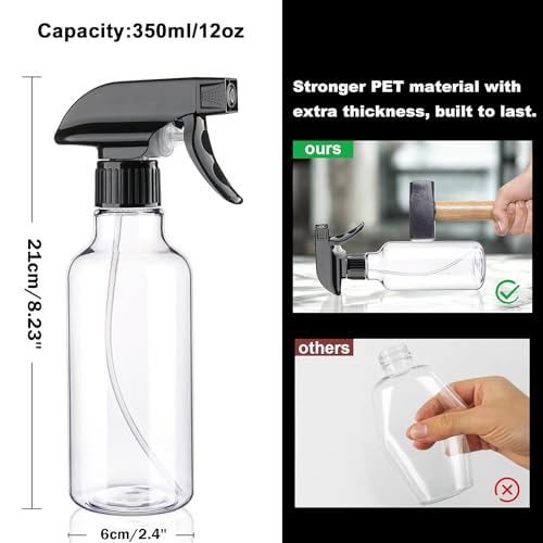 12oz/350ml Plastic Spray Bottles 1 Pack, Adjustable Mist/Stream | Refillable heavy duty spray containers for plants, cooking, hair care and household cleaning - color: 12oz-BlackClear