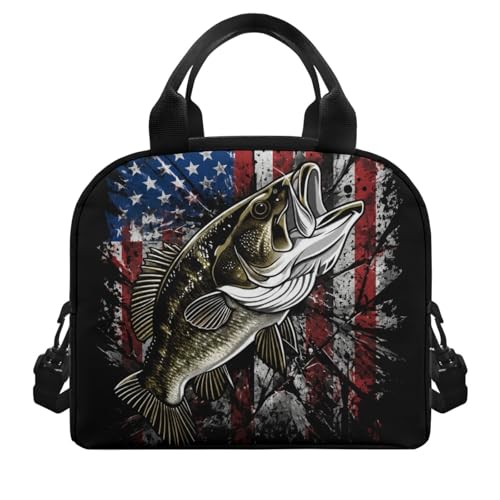 Kids Lunch Bag for Boys American Flag Fishing: Heavy-Duty Main Compartment Holds Full Meal + Drink - Keeps Cool - Good for Outdoor Camping, Fishing Trips & Summer Camp - color: American Flag Fishing
