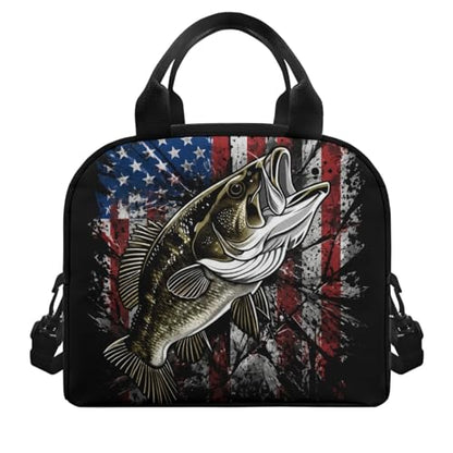 Kids Lunch Bag for Boys American Flag Fishing: Heavy-Duty Main Compartment Holds Full Meal + Drink - Keeps Cool - Good for Outdoor Camping, Fishing Trips & Summer Camp - color: American Flag Fishing