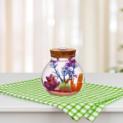 Glass Terrarium Jar with Led Light, Closed Terrarium Jar with Lid for Moss, Succulents and Betta Fish Tank, Large Clear Round Desk Plant Container Ecosystem for Home & Office Decor (no Plants) - size: 10.50X10.00X10.00CM
