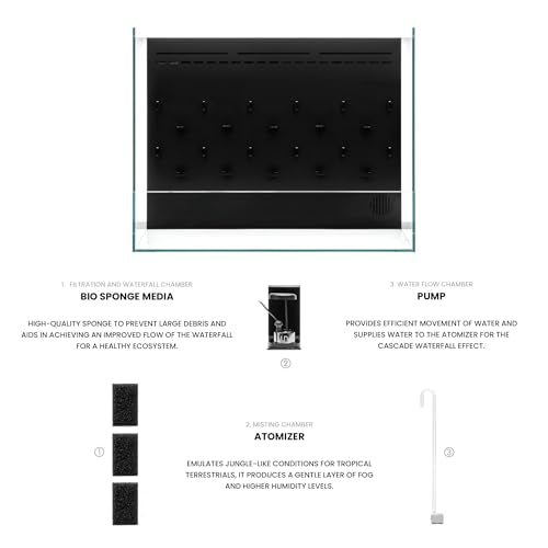 Ultum Nature Systems Foresta Integrated Paludarium Tank - All in One Aquarium w/Waterfall, Mist Maker, Water Pump, Modern Fish Tank w/Filtration for Aquatic Plants - 23.62" x 14.17" x 17.72" - 60E - size: 60E