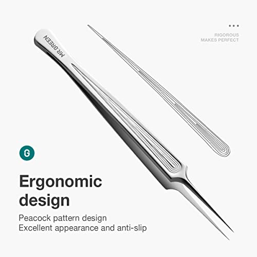 MR.GREEN Ingrown Hair Tweezers Needle Nose Pointed Tips Tweezers For Eyebrows Splinters Blackhead Removal Acne Clip Extractor (Long) - size: Long