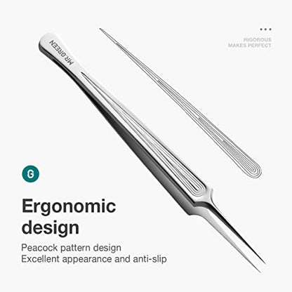MR.GREEN Ingrown Hair Tweezers Needle Nose Pointed Tips Tweezers For Eyebrows Splinters Blackhead Removal Acne Clip Extractor (Short) - size: Short