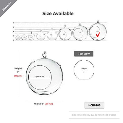 WGVI WGV Hanging Terrarium Globe, Width 8", Height 9", DIY Air Succulent Planter, Clear Glass Vase Orb with Flat Bottom, Candle Holder for Windowsill Outdoor Garden Decor, 1 Piece - size: 8" Flat Bottom