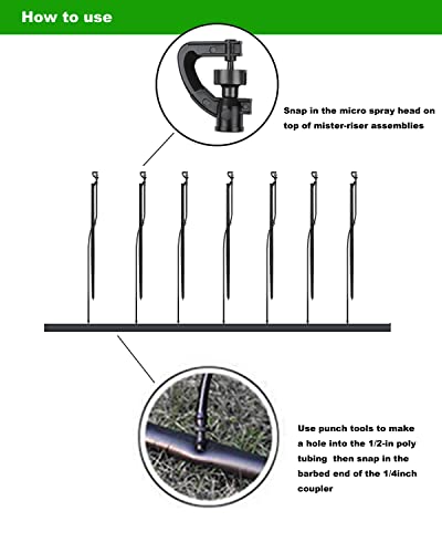 9 Sets 360° Micro Spray Sprinkler Stake Assembly with 1/4" Tubing | Full Circle 360 Degree Watering Nozzles, Emitters with Spike, 1/4 inch Tubing, For Greenhouse Nursery Garden Drip Irrigation - size: 9 Sets 360° Micro Spray Emitters