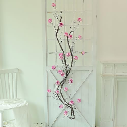 118" Fake Bendable Fall Tree Vines Hanging Peony Flower Garland | Flexible Artificial Floral realistic Twine Wood Branches Twig Reptile Climbing Faux Plant Wedding Arch Wall indoor Decoration