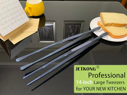 JETKONG 2 Pcs 14-Inch Cooking Tweezer Tongs Extra- Long Stainless Steel Kitchen Tweezers Plating Tongs (Navy Blue) - color: Navy Blue, size: 14+14 Inch