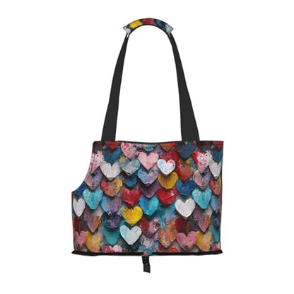 Small Pet Carrier Purse Bag, Colorful Heart Print Shoulder Bag for Dogs Cats, Puppy Tote Travel Handbag - color: Colorful Heart