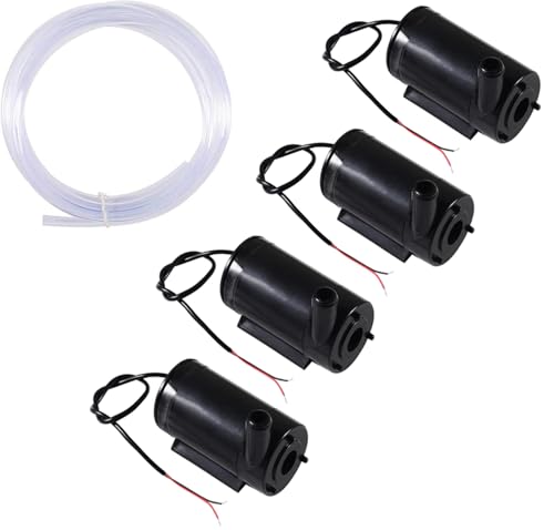 4PCS DC 3-5V Micro Submersible Mini Water Pump for Aquariums Fish Tank Pond Fountain,with 2M Flexible Tube Water Pipe(Black) - color: Black