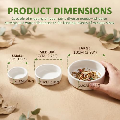 3 Pack Escape Proof Reptile Feeding Dish, Reptile Food and Water Bowl, Ceramic Worm Dish for Bearded Dragon, Lizard, Gecko