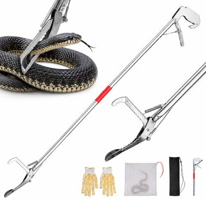 60" Snake Grabber, Collapsible Stainless Steel Snake Catcher with Lock | Safely catch and relocate snakes with a durable stainless steel grabber featuring a wide jaw, secure lock, and 60-inch reach. - size: 60" snake grabber