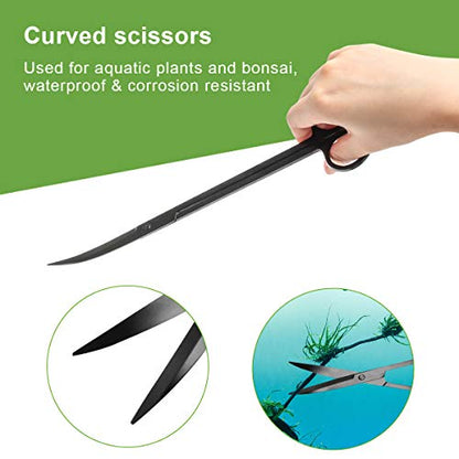 Catcan 4 in 1 Quarium Aquascape Tools Kits, Fish Tank Plant Tools Tweezers | Anti-Rust Stainless Steel, Aquatic Plant Aquascaping Tweezers, Scissors, Spatula for Aquarium Tank Cleaning - color: Black