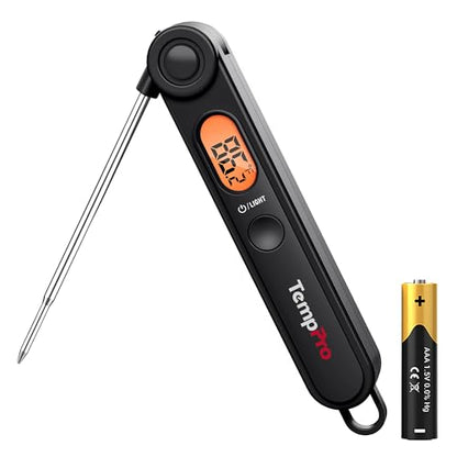 TempPro Digital Meat Thermometer with Temperature Indicator, Instant Read Food Thermometer with Pop-up Meat Probe and Backlight for Oil Deep Fry Smoker BBQ Grill Kitchen Candy (Previously ThermoPro) - color: Pitch-black