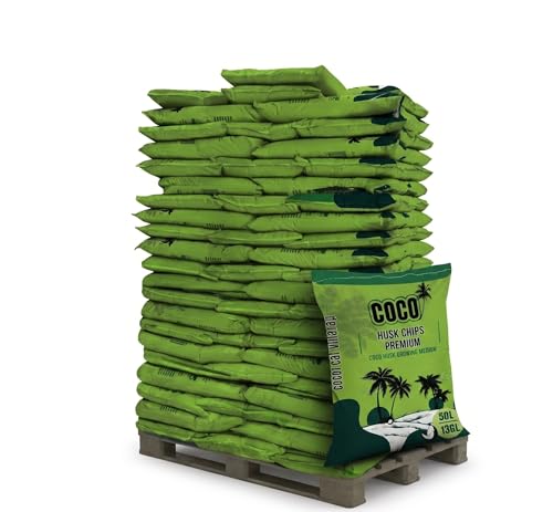 Coco Husk Chips Bags Bulk 50 x 50 Litre / 13 Gallon / 52 Quart – Pre-Washed, Low EC Coconut Substrate for Orchids, Aroids – Mulch, Potting Mix & Reptile Bedding