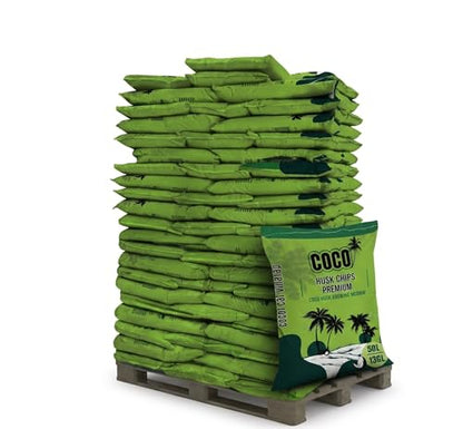 Coco Husk Chips Bags Bulk 50 x 50 Litre / 13 Gallon / 52 Quart – Pre-Washed, Low EC Coconut Substrate for Orchids, Aroids – Mulch, Potting Mix & Reptile Bedding