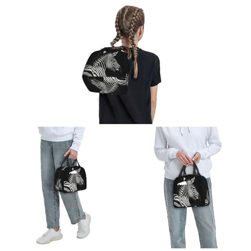 Insulated Lunch Bag Black & White Zebra Lunch Box for Women Men Reusable Leakproof Lunch Cooler Bag for Office Picnic - color: Black/White Zebra