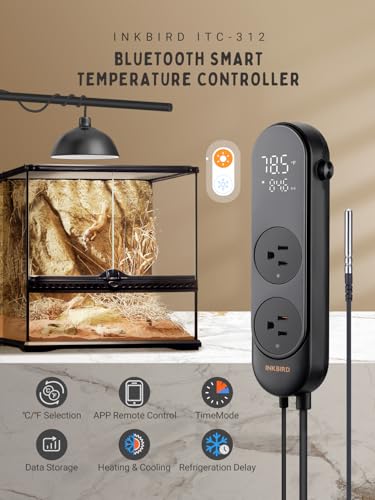 INKBIRD Bluetooth Digital Temperature Controller 1200W Heating Cooling 2-Stage Outlet Thermostat Controller Plug for Reptiles Aquarium Homebrew Breeding Fermenter