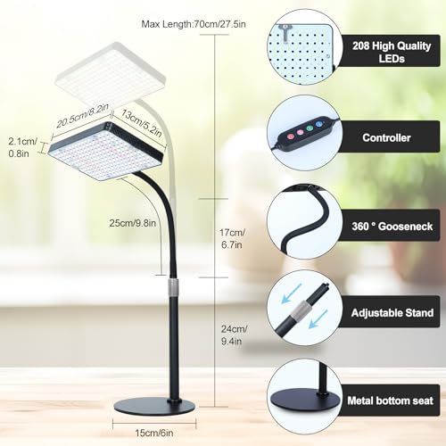 Tabletop Grow Lights for Indoor Plants 25 Watt, Bright Natural Sunlight Full Spectrum Plant Growing Lamps for Houseplants & Bonsai, 4/8/12/16/20H Timer Plant Light Auto On/Off Everyday - size: 1Head Tabletop(25W)