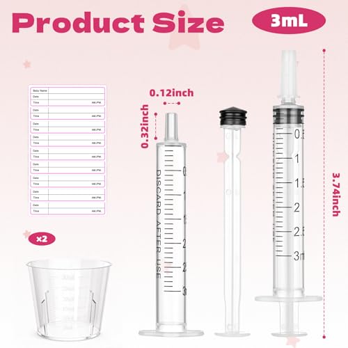 Syringes with Caps Kit, 50pcs 3ml Colostrum Syringe, 2pcs 30ml Measuring Cup, 50pcs Adhesive Labels - style: 3ml
