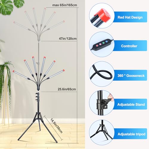 6Head Grow Light on Stand for Large and Tall Indoor Plants, Bonsai Tree, Bright and Big Coverage Plant Growing Lamps, 4/8/12/16/20H Timer, 54 Watt Power Draw, NO Need Adapter, 360° Gooseneck - size: 6Head Stand(54W)